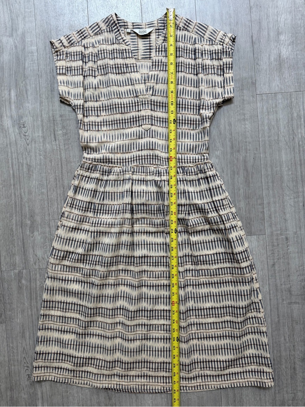 Bridge & Burn The Ira Midi Dress in Mushroom Ikat Stripe Organic Cotton Size XS - Picture 12 of 15